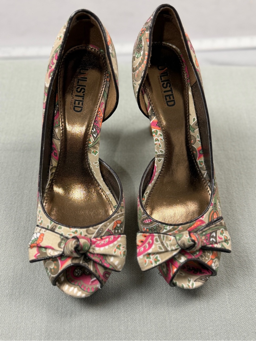 Unlisted Vintage Style Floral Paisley Bow Heels Retro Chic Pumps Sz 9